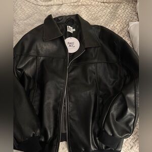 Princess Polly GOLDSMITH FAUX LEATHER BOMBER JACKET BLACK